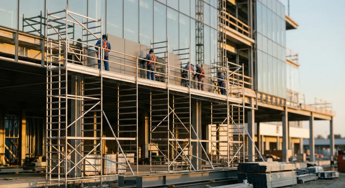 Scaffolding erected on a building exterior