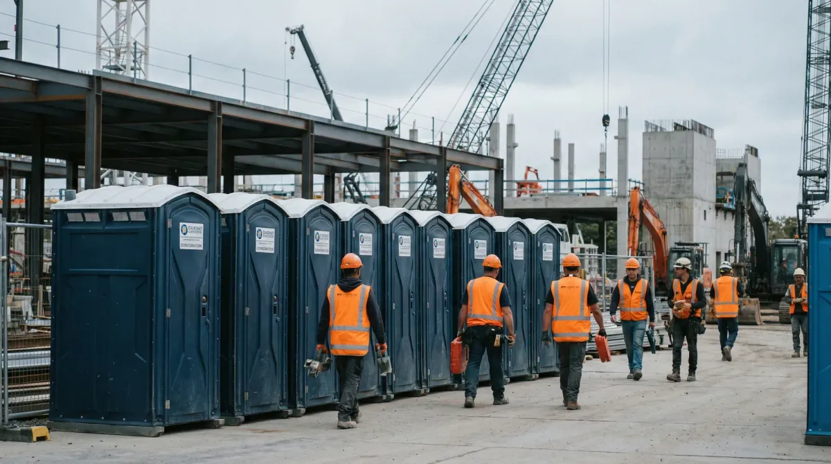 Row of portable restrooms ready for an event