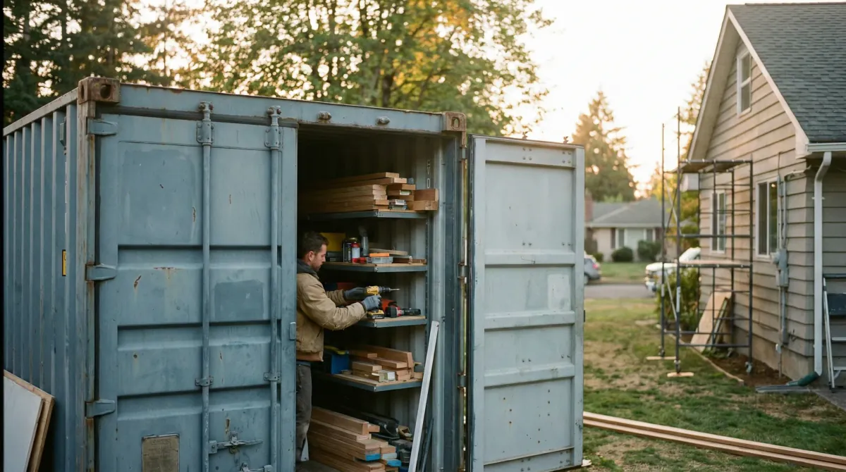 Storage container at a commercial jobsite