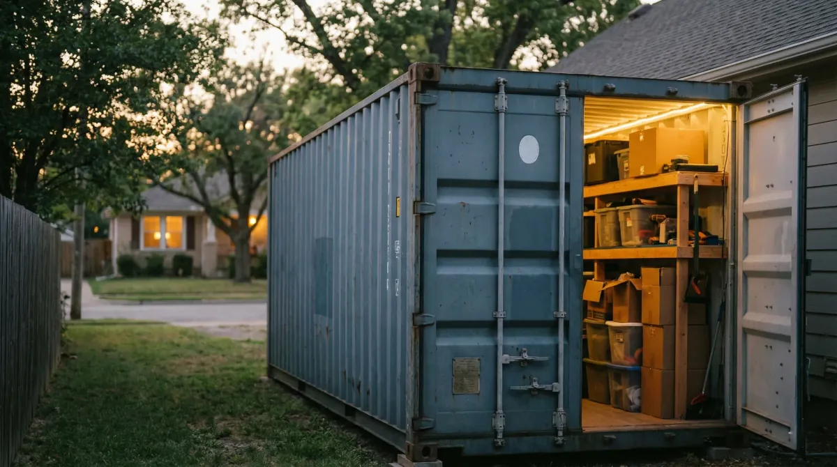 Storage containers staged for placement